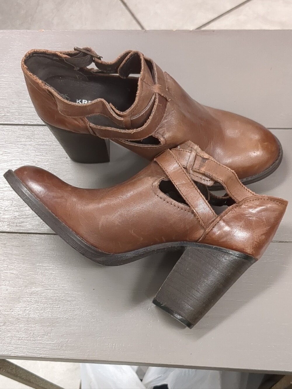 Women's Brown Leather Cutout Heeled Booties